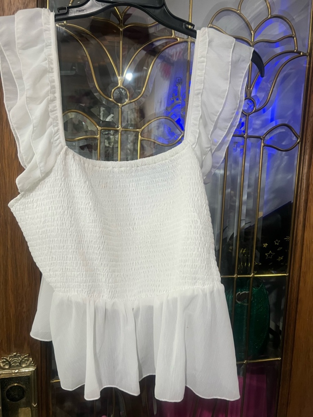 SHEIN White Smocked Ruffle Peplum Camisole crop lightweight flowy